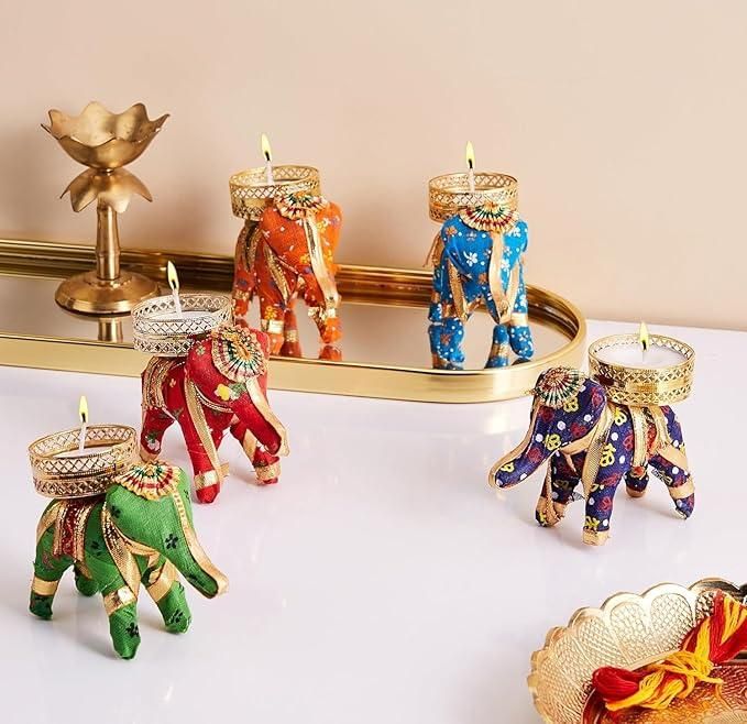 Rajasthani Elephant Tea Light Candle Holder (Pack of 4) - Gravidaa - 
