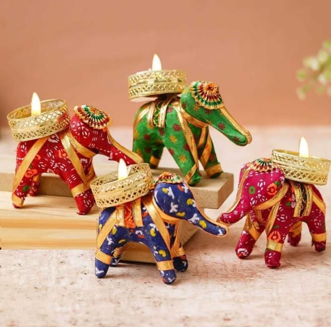 Rajasthani Elephant Tea Light Candle Holder (Pack of 4) - Gravidaa - 