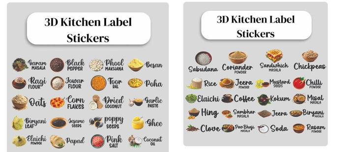 Waterproof Kitchen Spice Jar Label Stickers (Pack of 1 - 60 Stickers) - Gravidaa - 